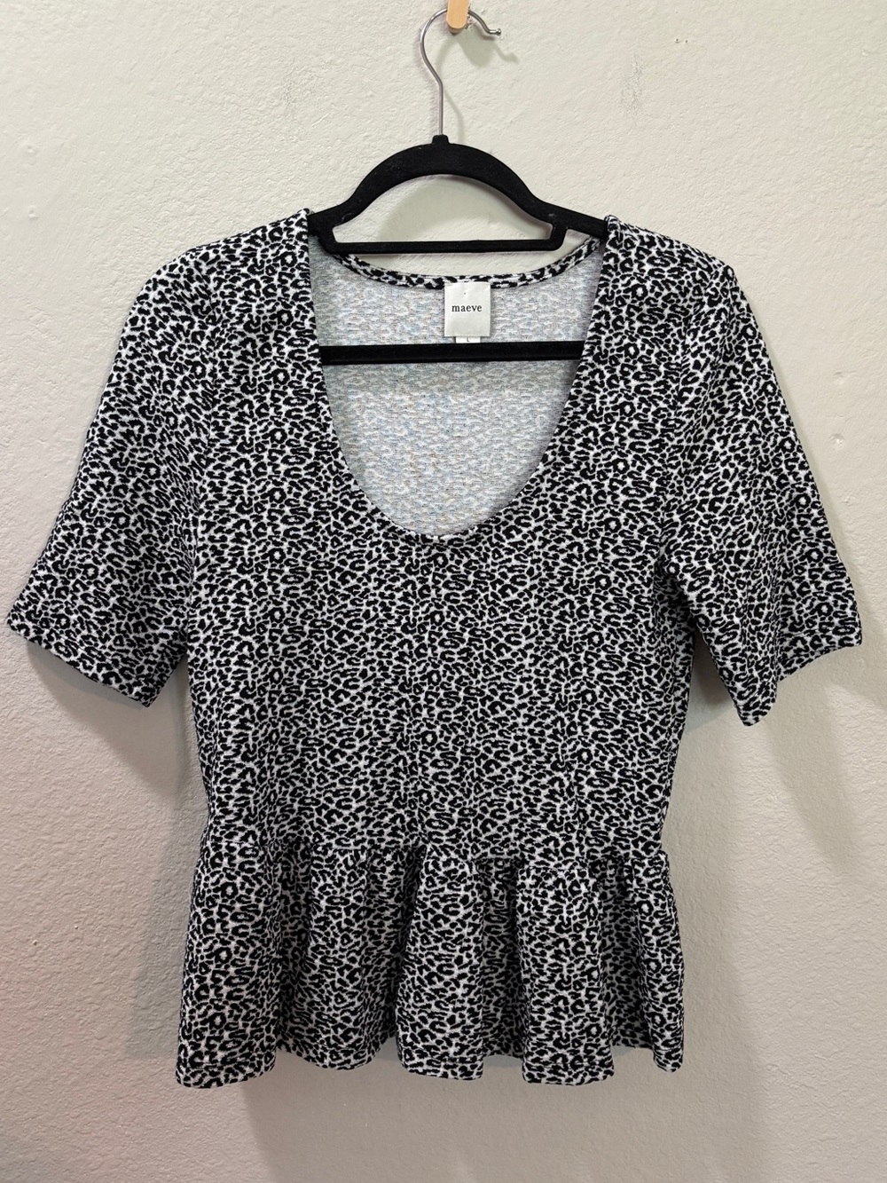 Maeve Black & White Animal Print Peplum Top Size Large